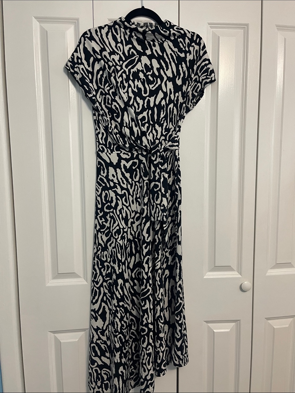 ASOS Black & White Animal Print Midi Dress with Tie Waist